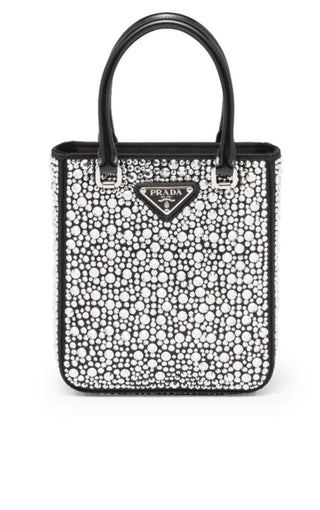 Small satin tote bag with crystals