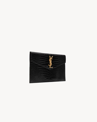 POCHETTE UPTOWN IN PELLE LUCIDA DI COCCODRILLO GOFFRATA