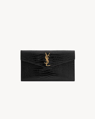 POCHETTE UPTOWN IN PELLE LUCIDA DI COCCODRILLO GOFFRATA
