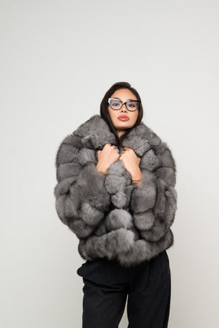 Giacca in volpe modello Sermona - Blue Frost